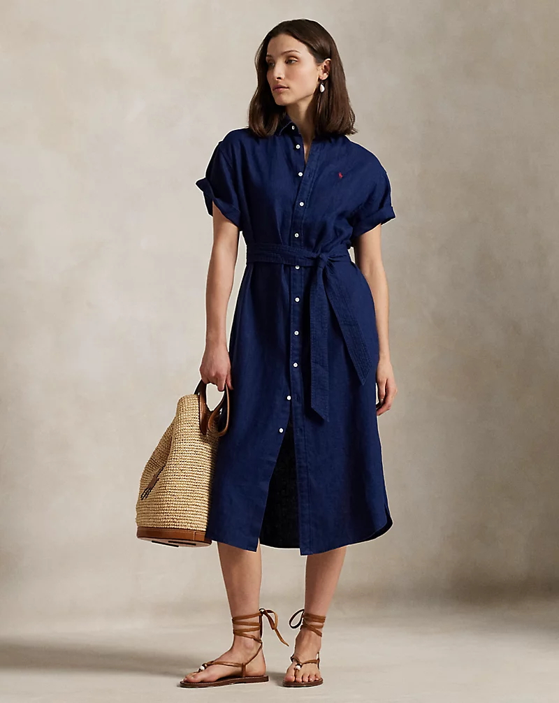 Linen Short-Sleeve Shirtdress