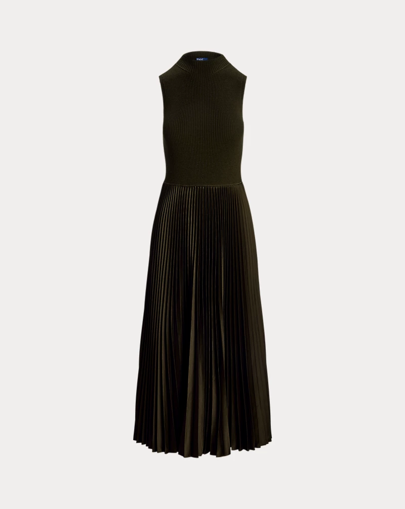 Pleated Sleeveless Mockneck Dress