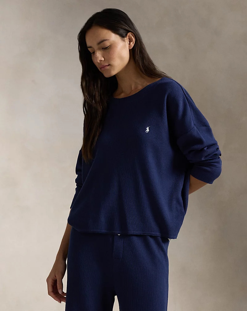 Waffle-Knit Long-Sleeve Pajama Set