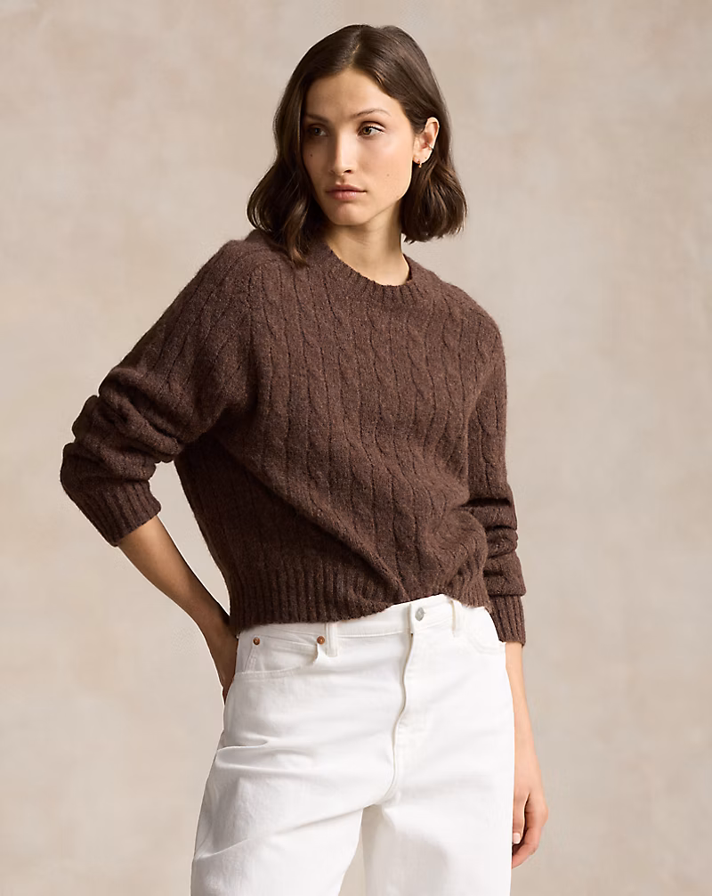 Ralph Lauren Cable-Knit Wool-Blend Crewneck Sweater