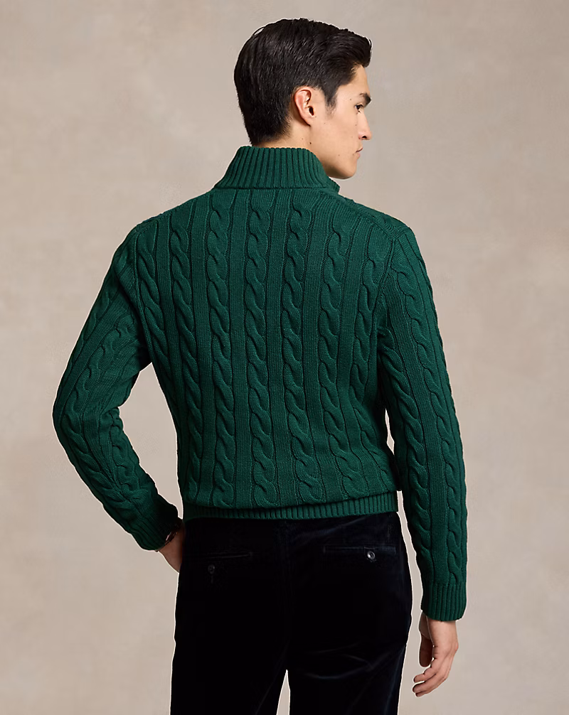 Cable-Knit Cotton Quarter-Zip Sweater