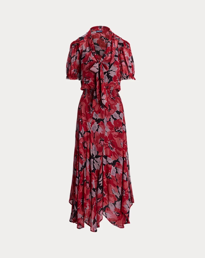 Floral Georgette Tie-Neck Dress
