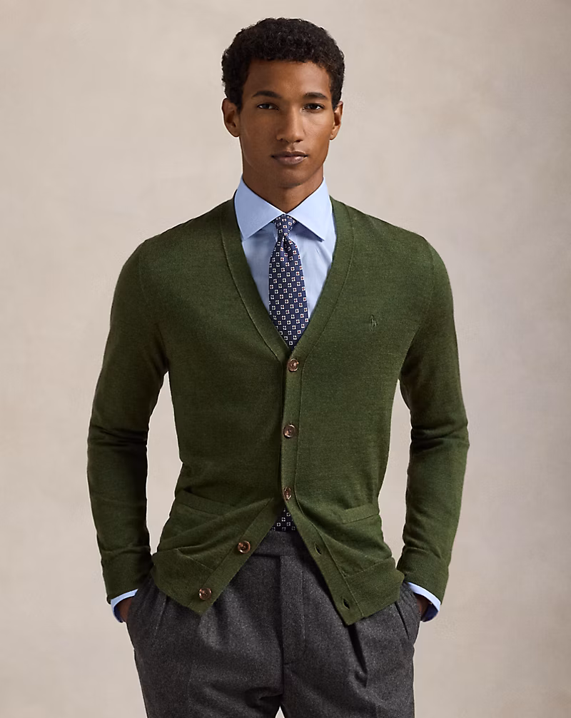 Slim Fit Washable Wool V-Neck Cardigan