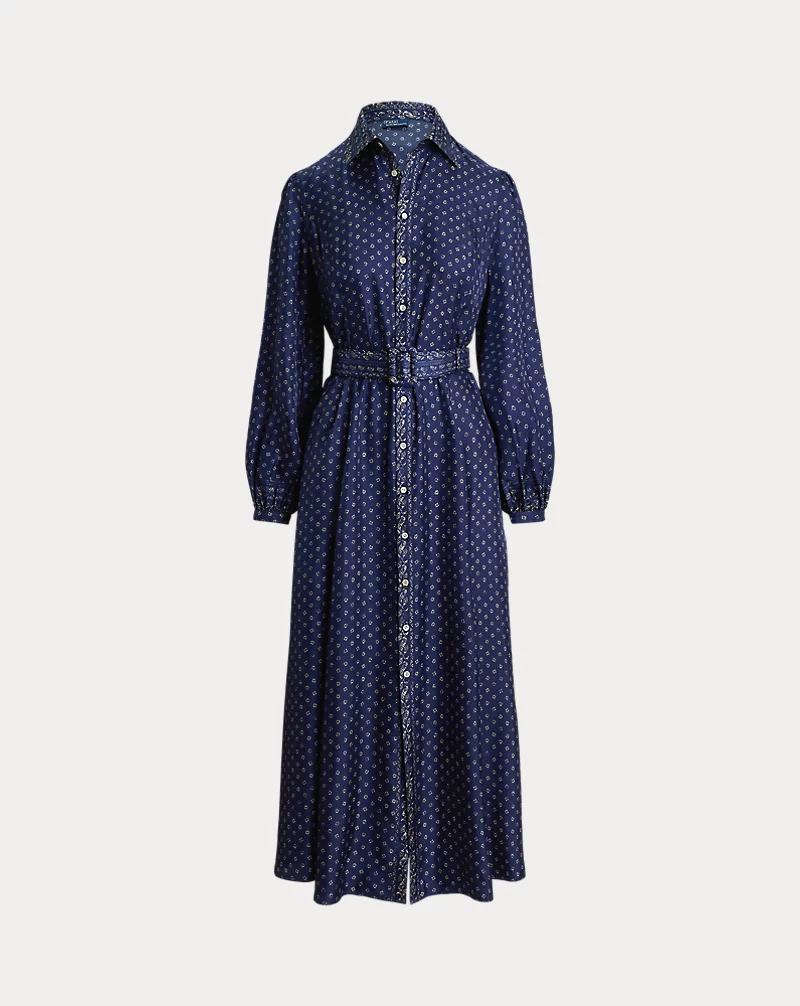 Mixed-Print Mulberry Silk Shirtdress