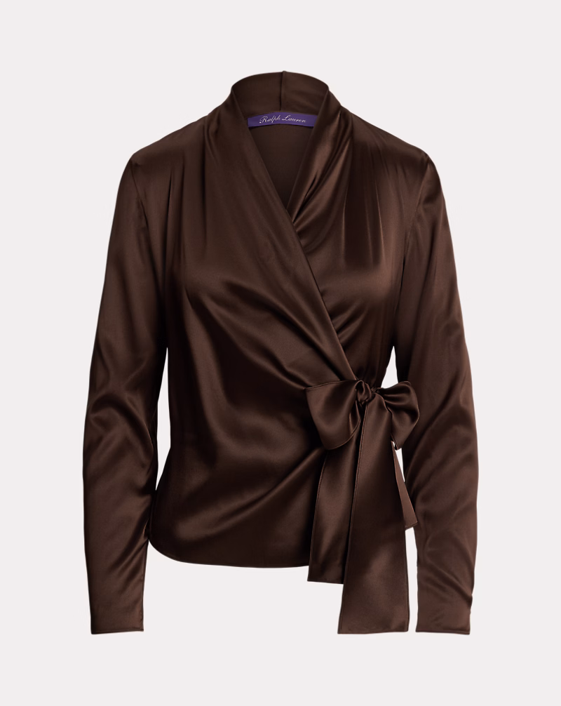 Shea Stretch Silk Charmeuse Wrap Blouse