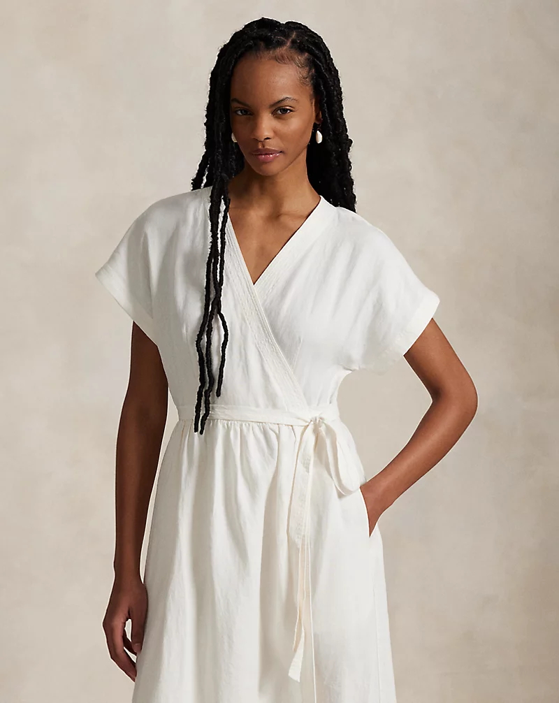 Hemp Short-Sleeve Wrap Dress