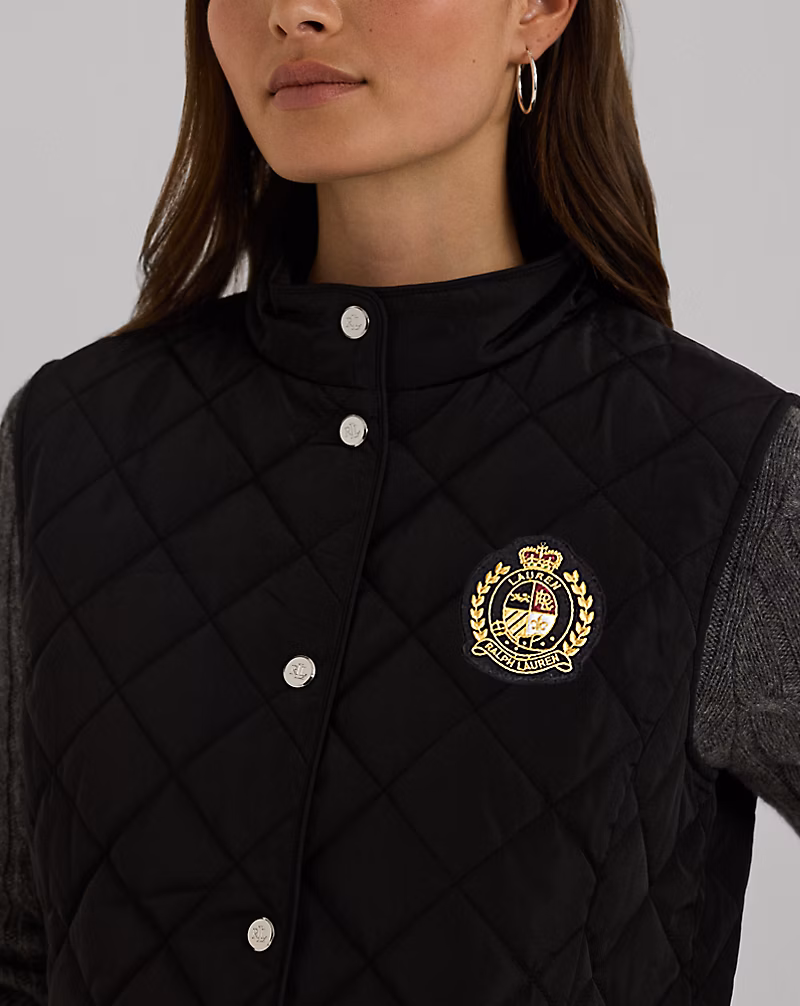 Crest-Patch Quilted Mockneck Vest