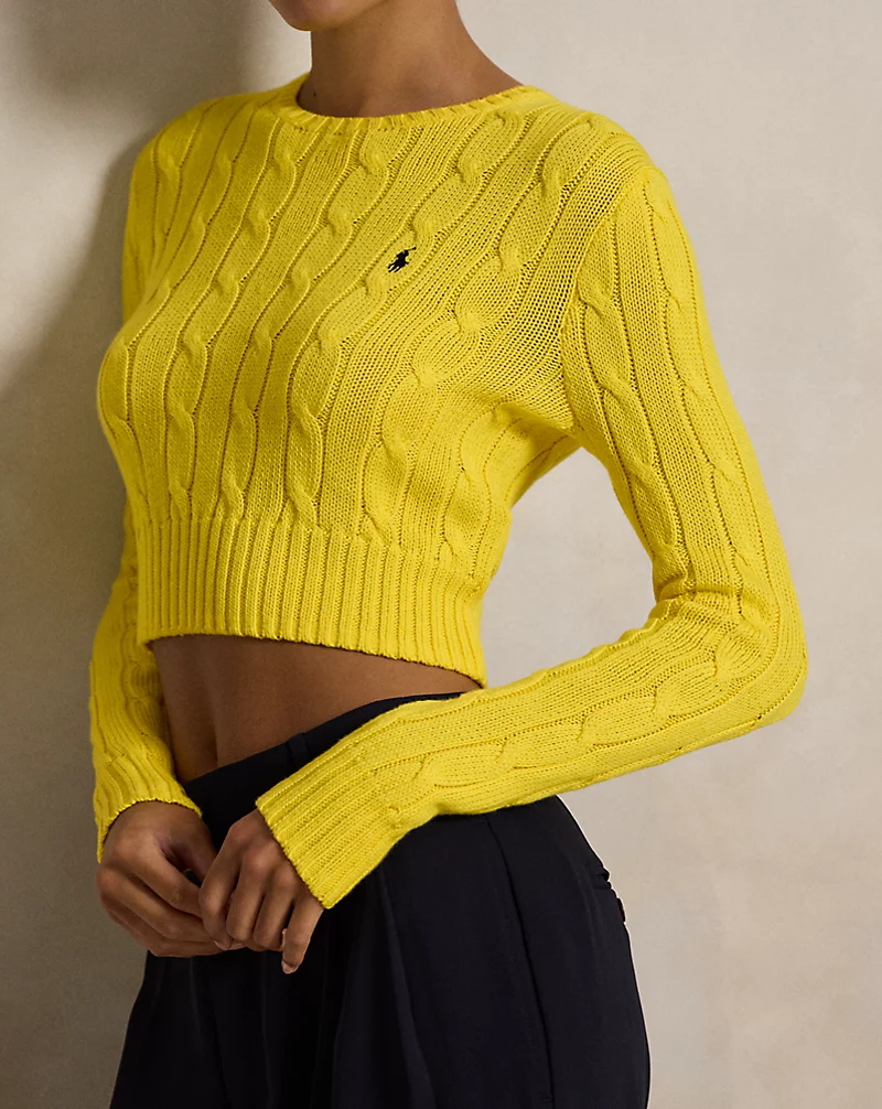 Cable-Knit Cotton Cropped Sweater