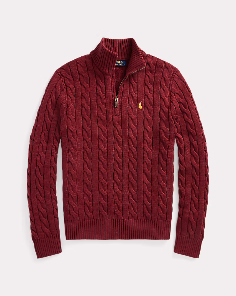 Cable-Knit Cotton Quarter-Zip Sweater