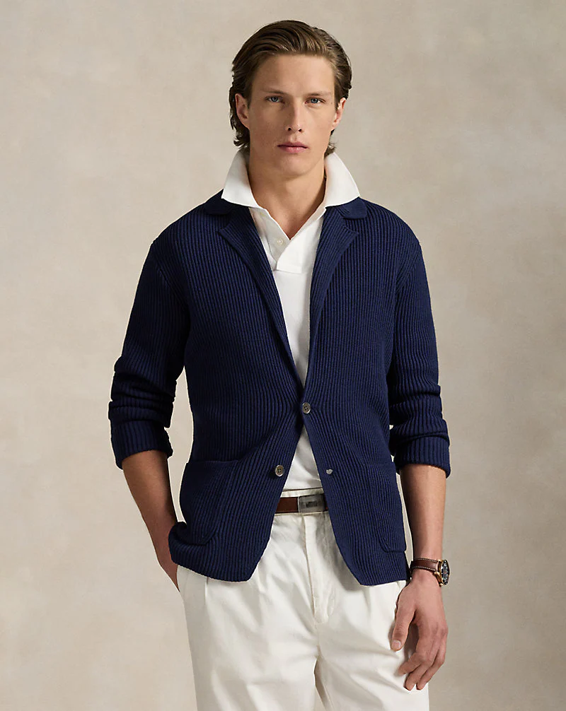 Mesh-Knit Cotton-Blend Blazer Cardigan