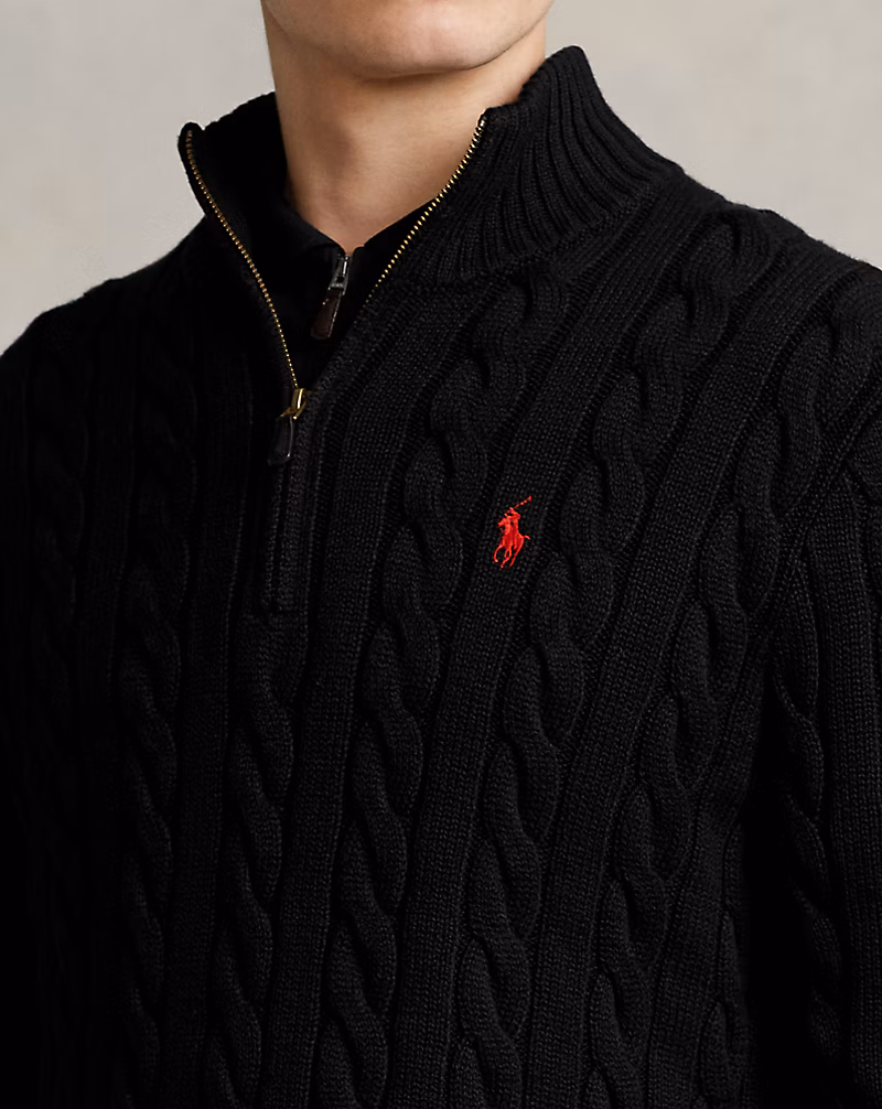 Cable-Knit Cotton Quarter-Zip Sweater