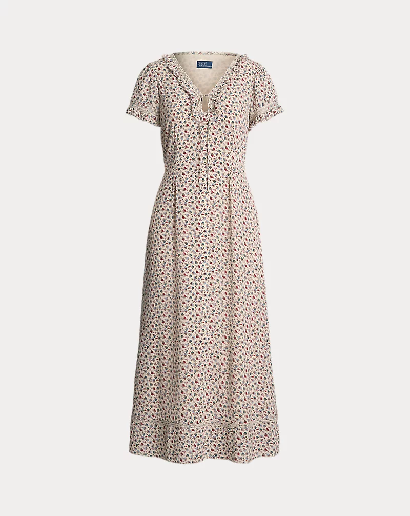 Ruffle-Trim Floral Dress