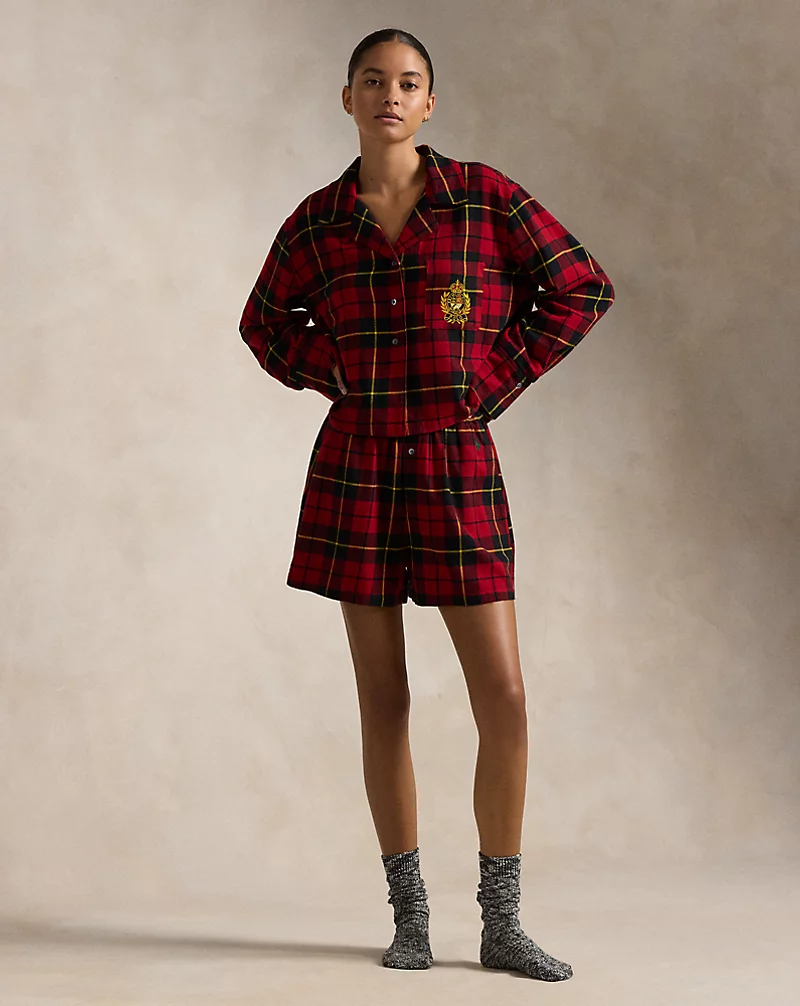 Crop Top & Boxer Plaid Flannel PJ Set