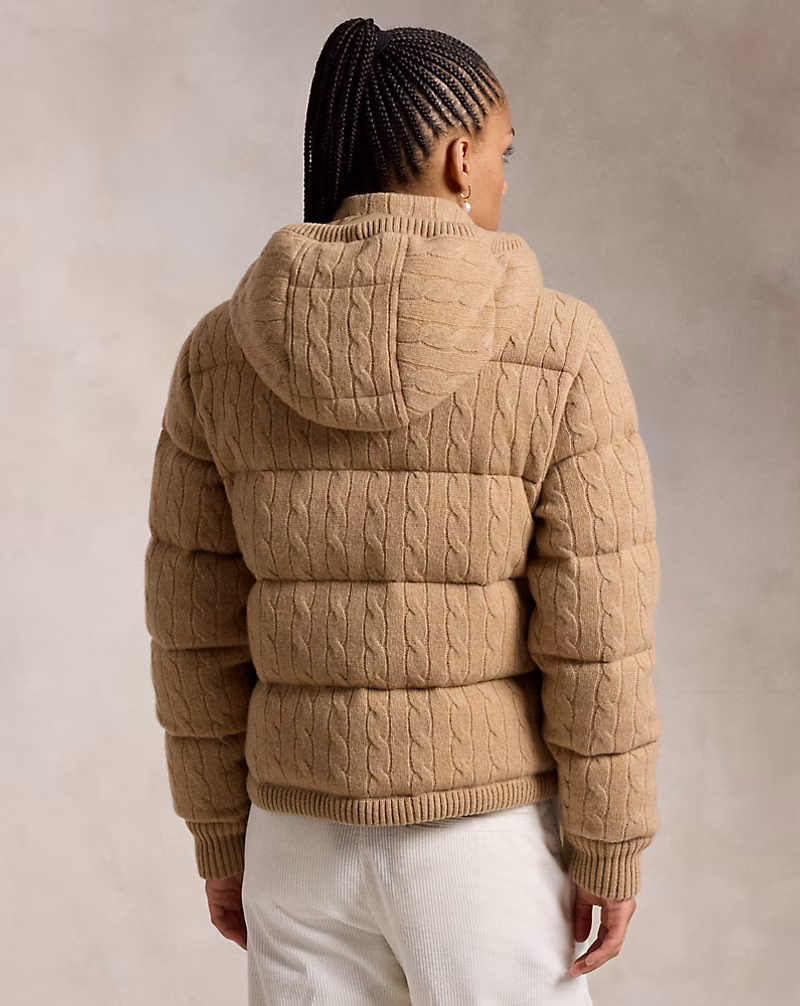 Cable-Knit Hooded Down Coat