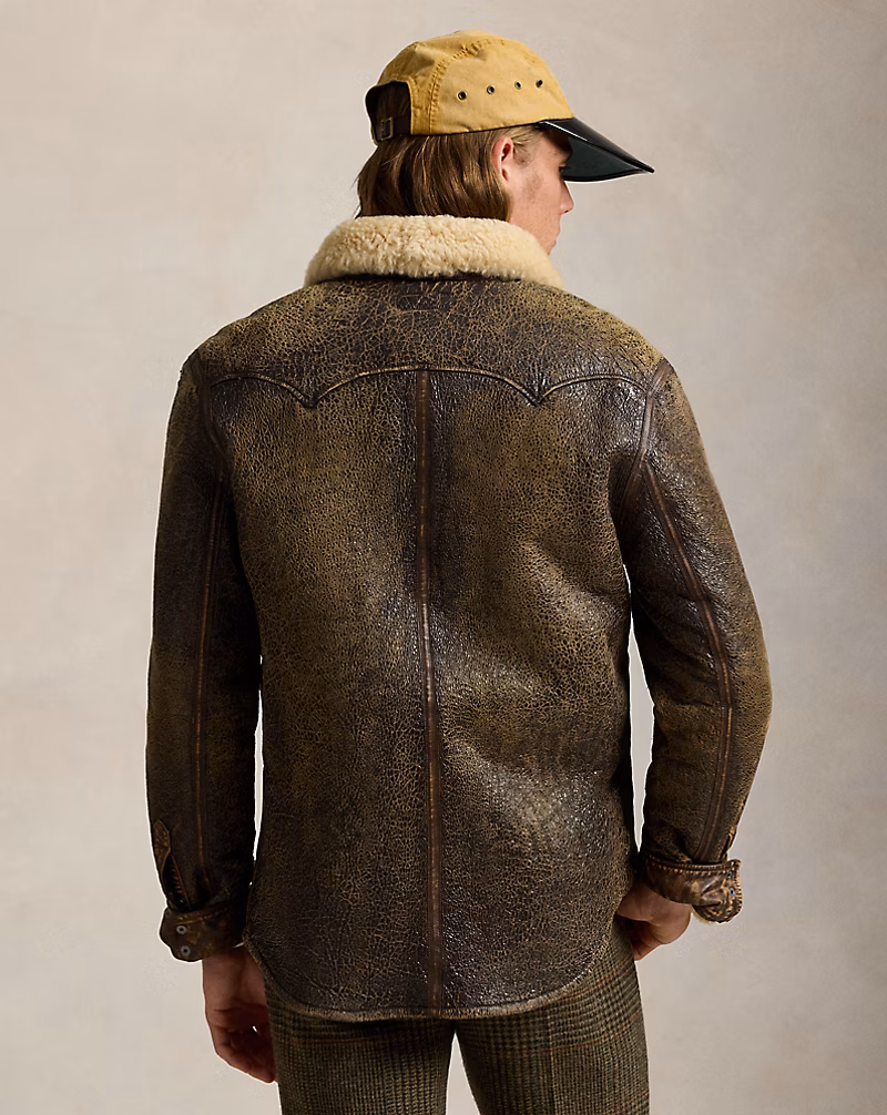 Leather-Trim Shearling Western Jacket