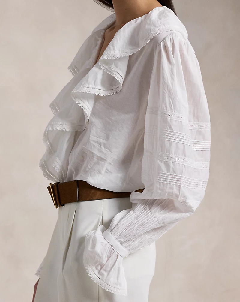 Ruffle-Trim Cotton Voile Blouse