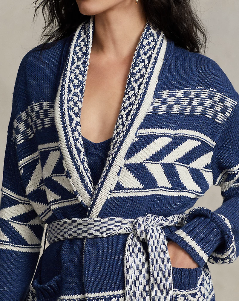 Geo-Stripe Cotton-Linen Cardigan