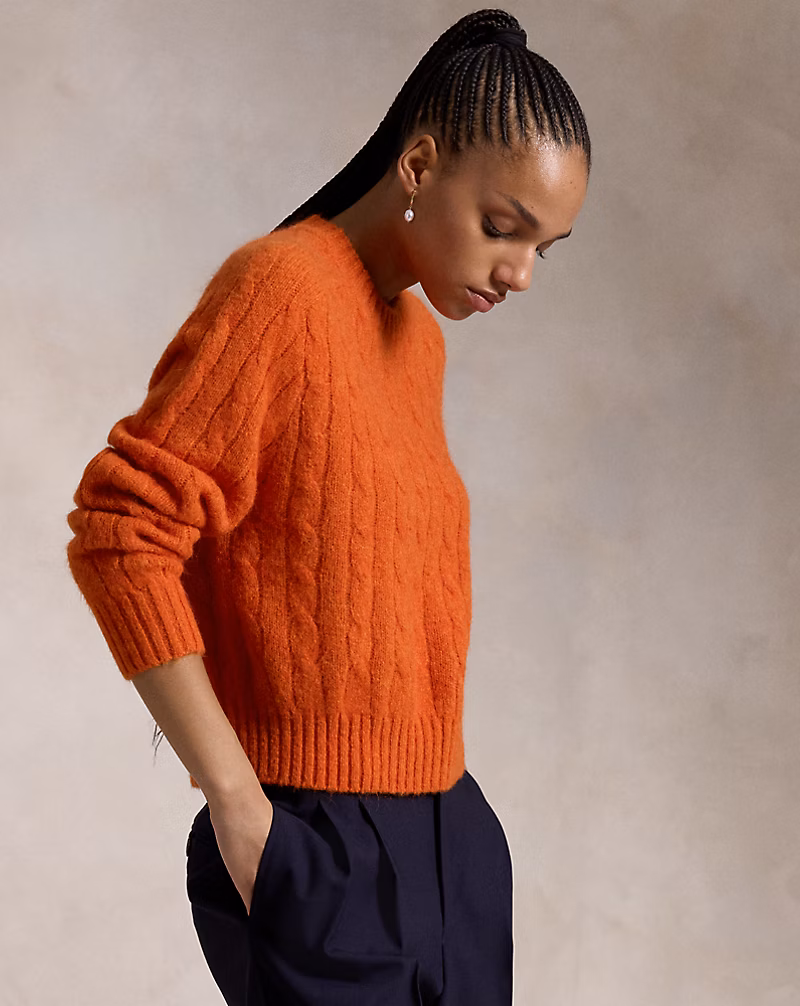 Ralph Lauren Cable-Knit Wool-Blend Crewneck Sweater