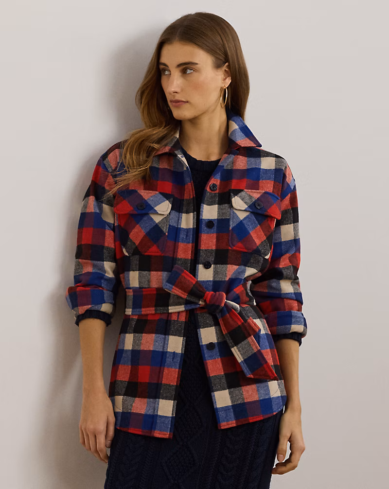 Buffalo Check Belted Twill Shirt Jacket