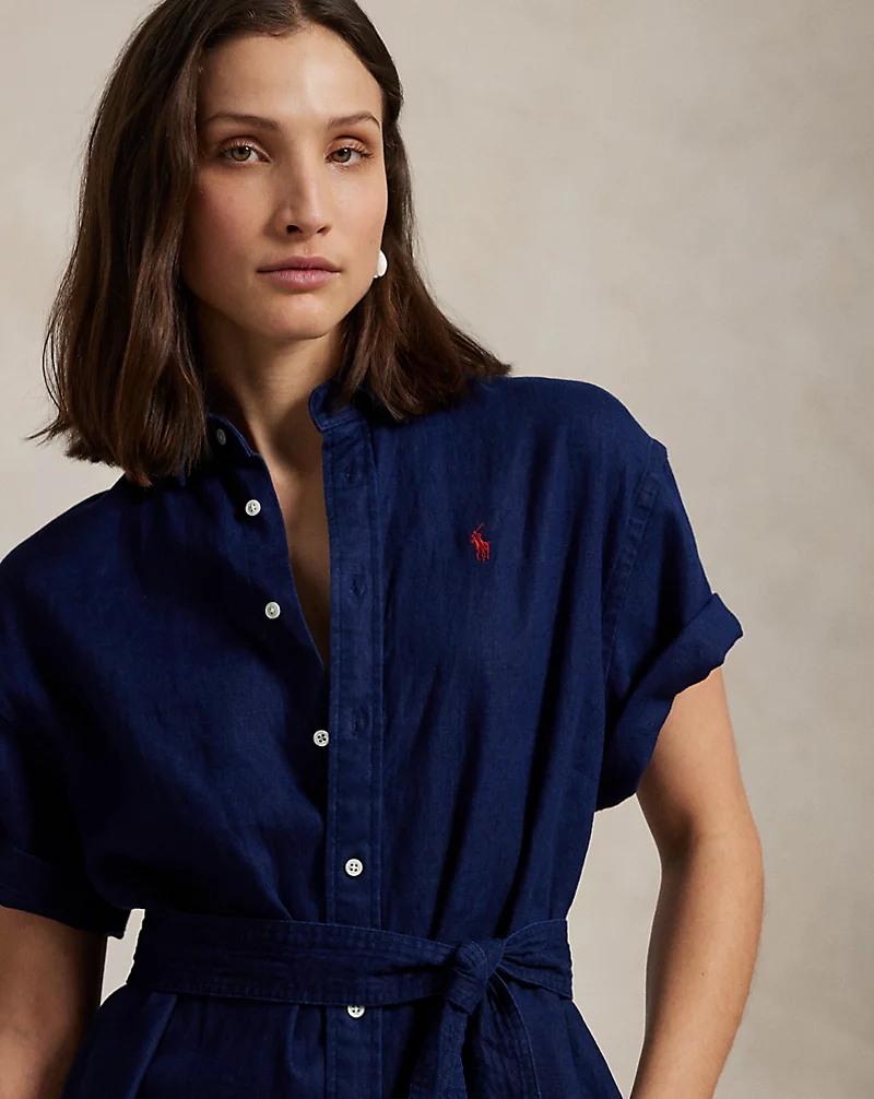 Linen Short-Sleeve Shirtdress
