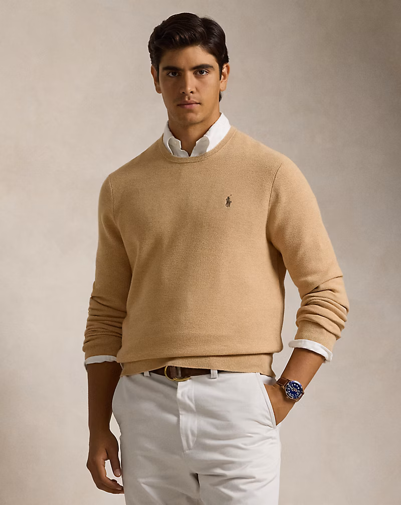 Textured Cotton Crewneck Sweater
