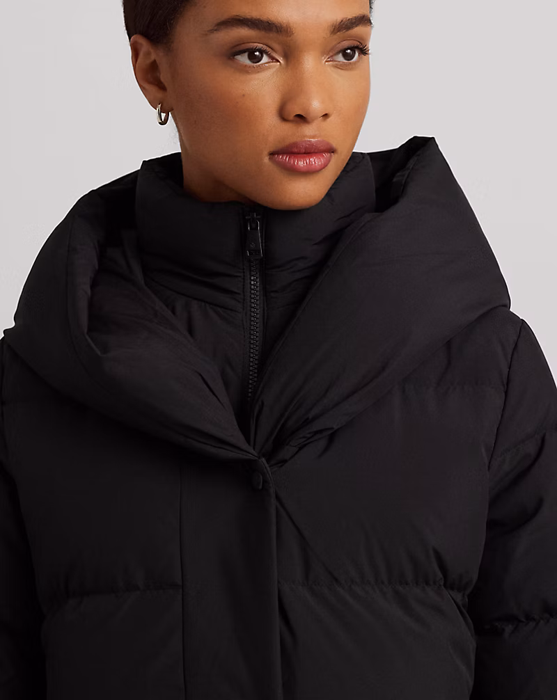 Oversize-Collar Quilted Down Coat