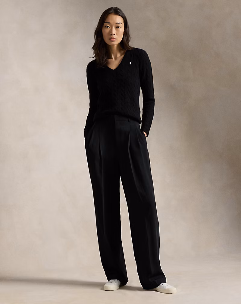 Ralph Lauren Cable-Knit Wool-Cashmere V-Neck Sweater