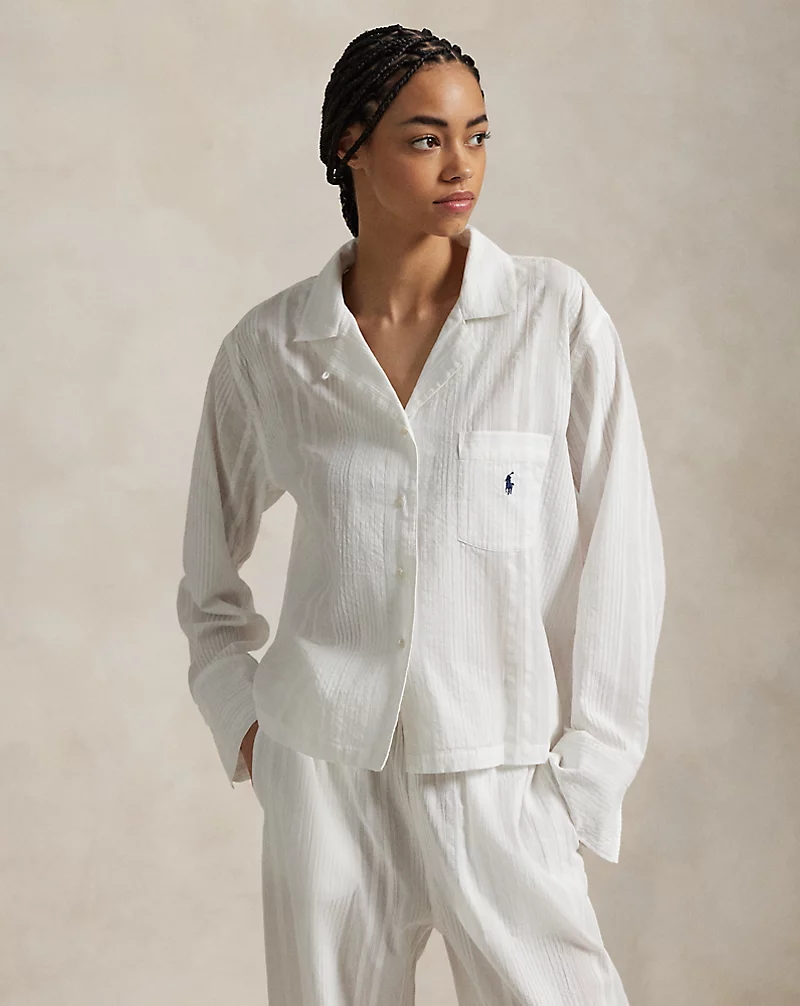 Striped Poplin Shirt & Pant PJ Set