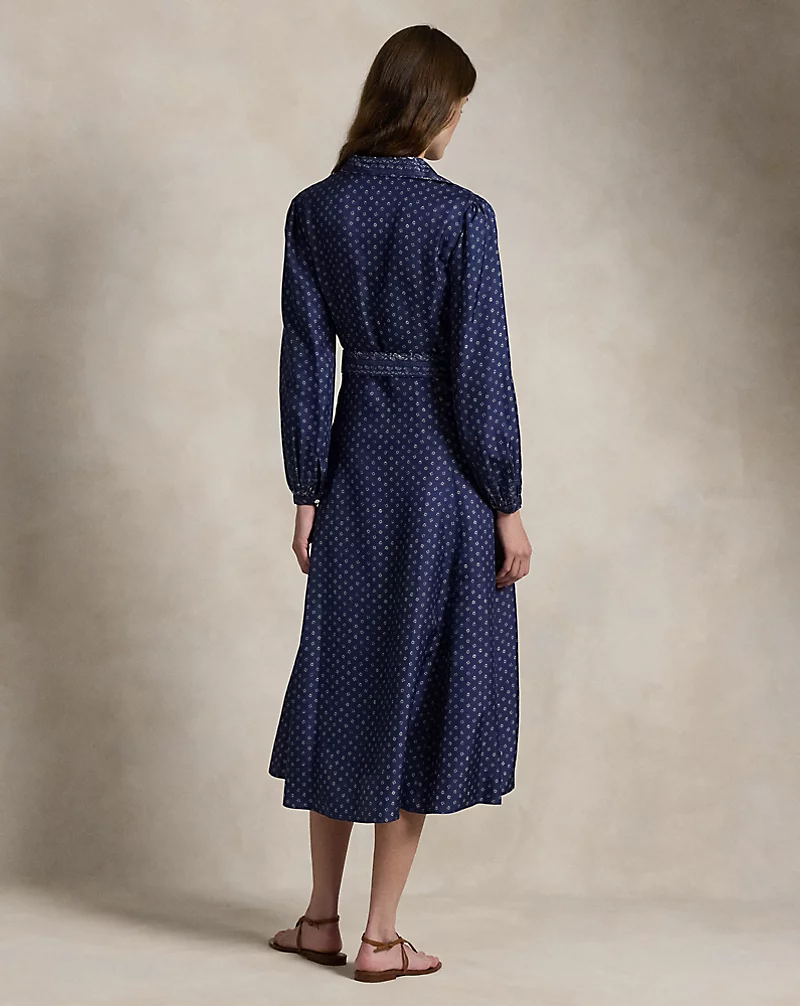 Mixed-Print Mulberry Silk Shirtdress