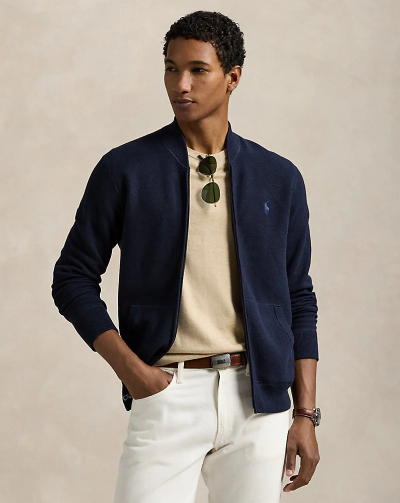 Mesh-Knit Cotton Full-Zip Jumper