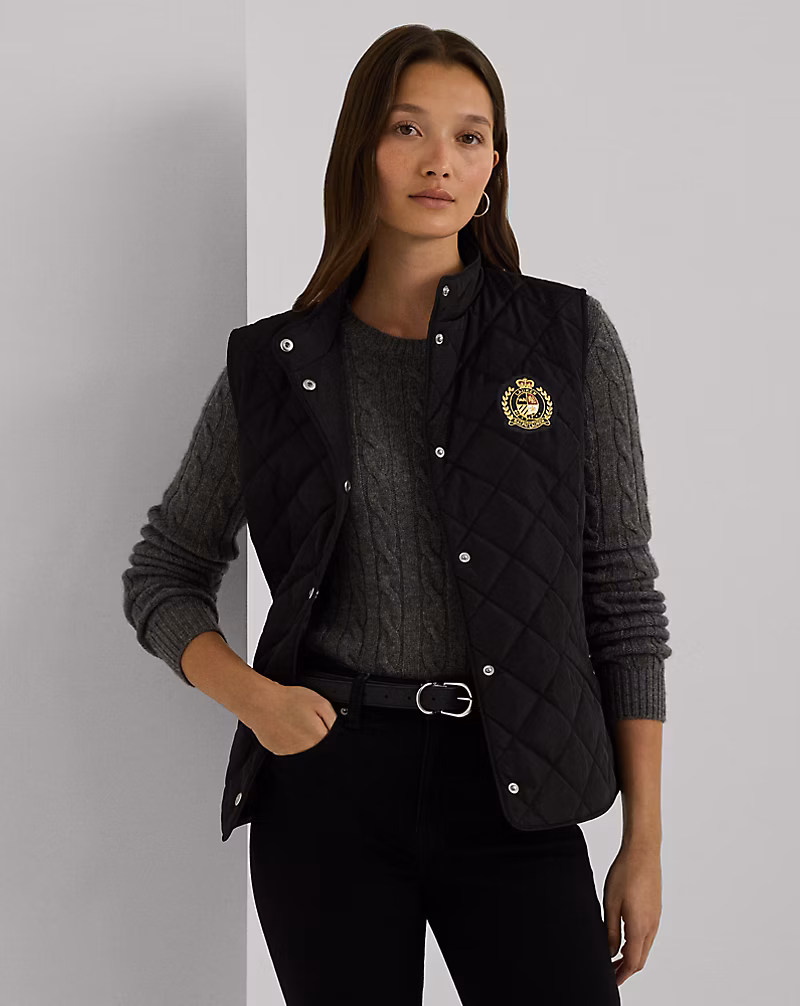 Crest-Patch Quilted Mockneck Vest