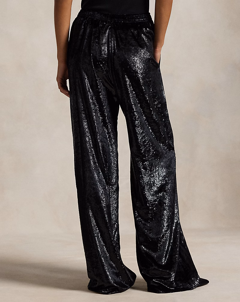 Metallic Velvet Wide-Leg Pant