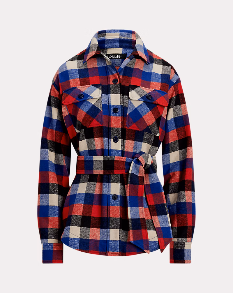 Buffalo Check Belted Twill Shirt Jacket