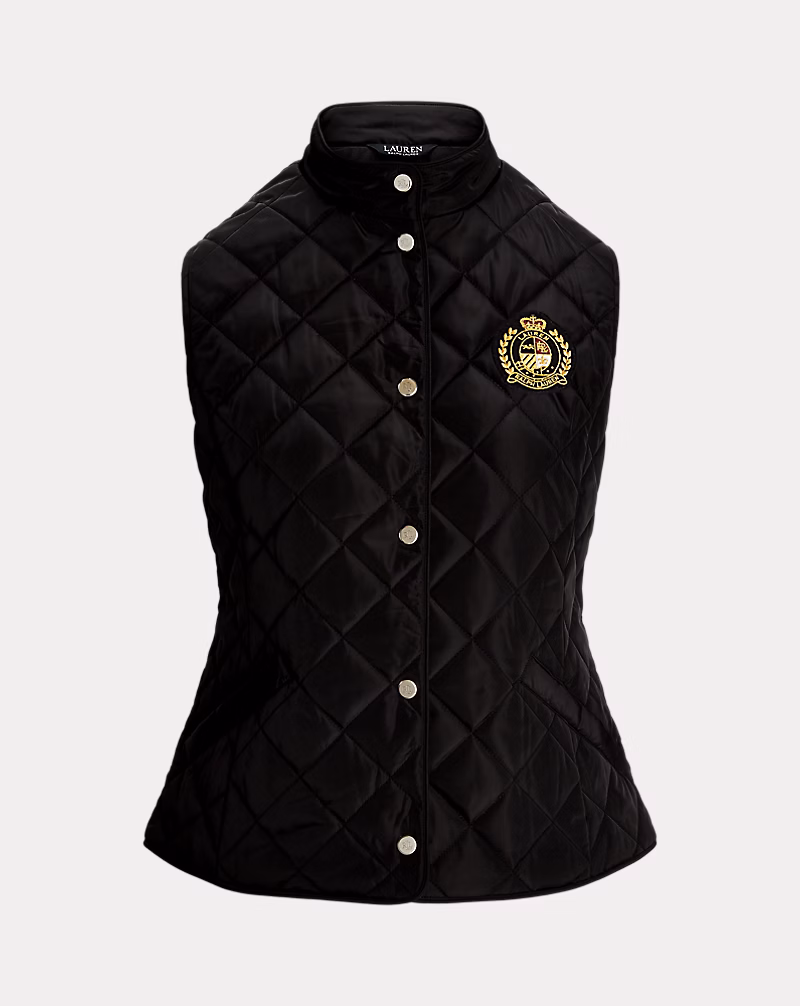 Crest-Patch Quilted Mockneck Vest