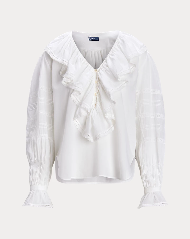 Ruffle-Trim Cotton Voile Blouse