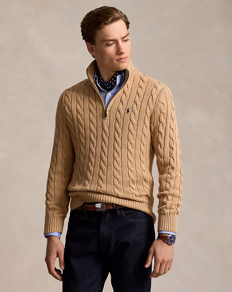 Cable-Knit Cotton Quarter-Zip Sweater