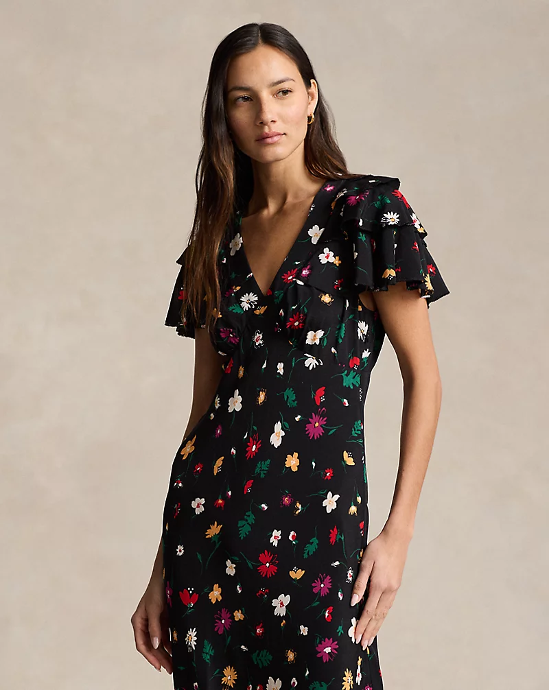 Floral Silk Crepe Dress