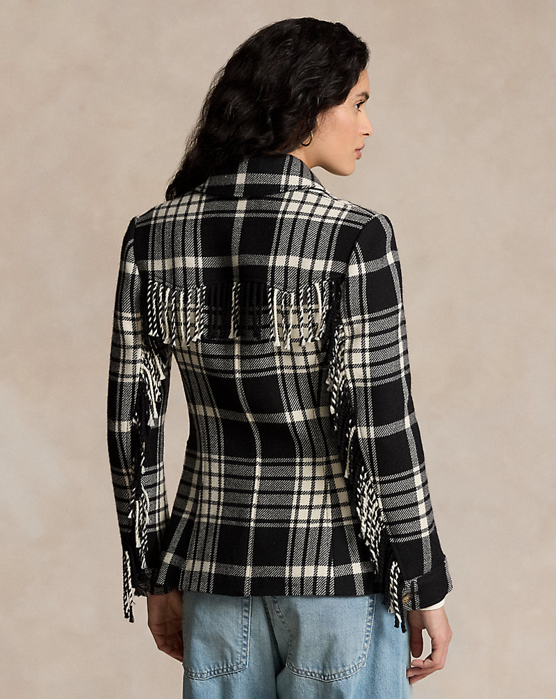 Plaid Fringe-Trim Wool Jacket