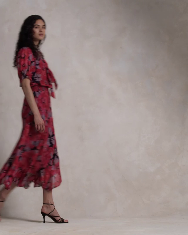 Floral Georgette Tie-Neck Dress