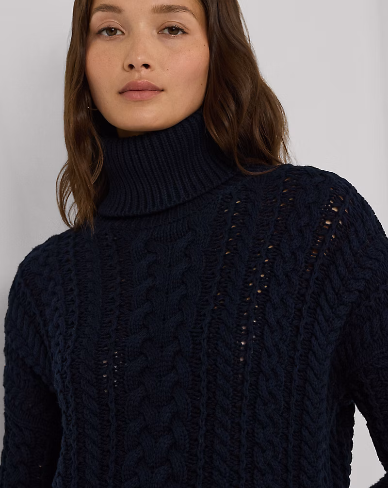Cable-Knit Cotton-Blend Turtleneck
