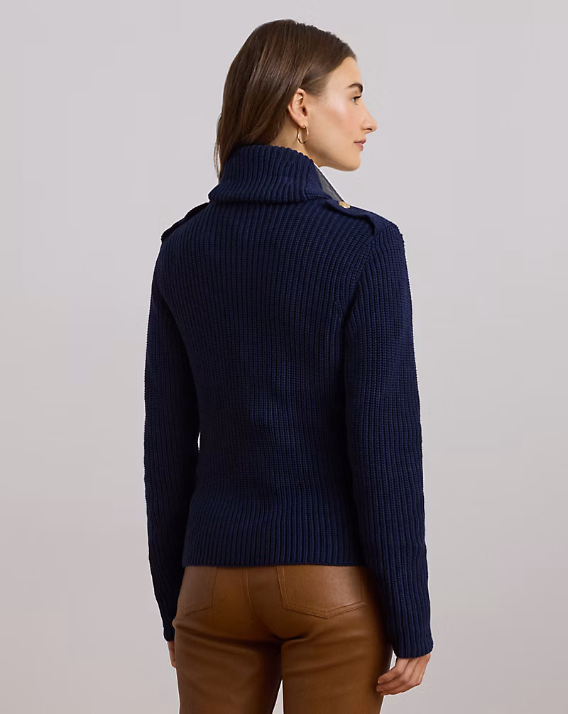 Rib-Knit Double-Breasted Sweater Jacket