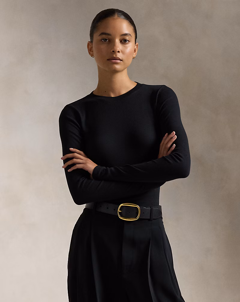 Ribbed Crewneck Long-Sleeve Tee