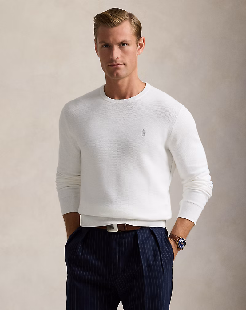 Textured Cotton Crewneck Sweater