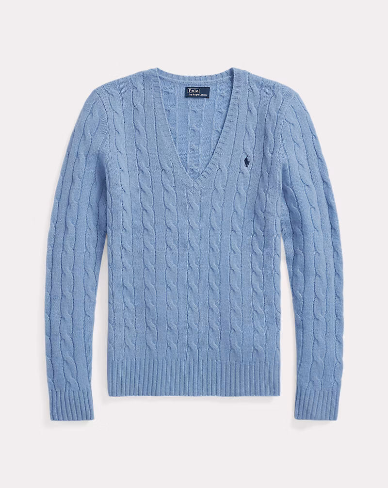 Ralph Lauren Cable-Knit Wool-Cashmere V-Neck Sweater