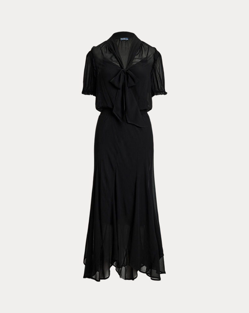 Georgette Tie-Neck Dress