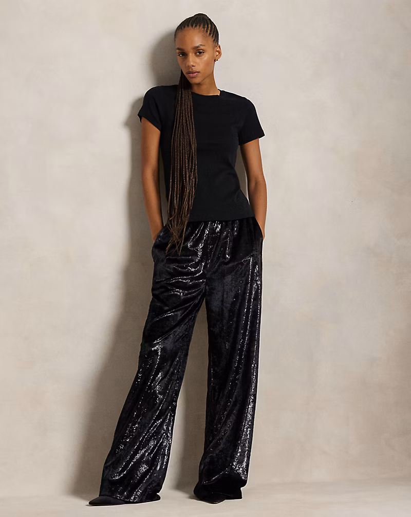Metallic Velvet Wide-Leg Pant
