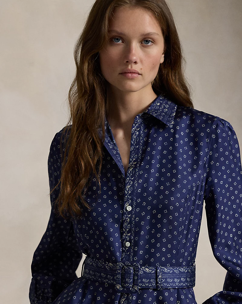 Mixed-Print Mulberry Silk Shirtdress