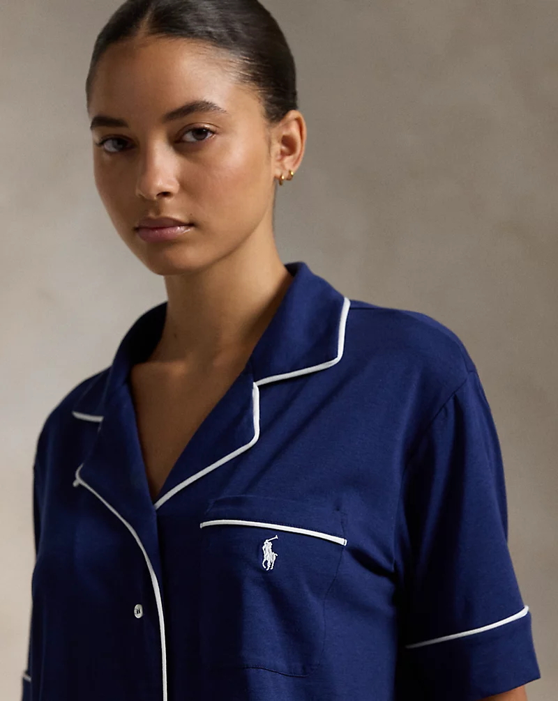 Piped Jersey Short-Sleeve Pajama Set