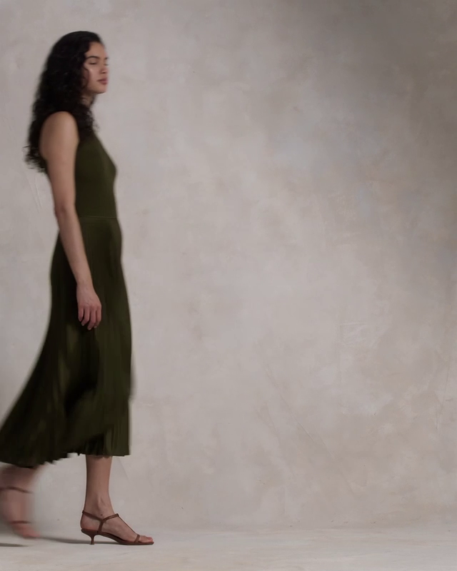 Pleated Sleeveless Mockneck Dress