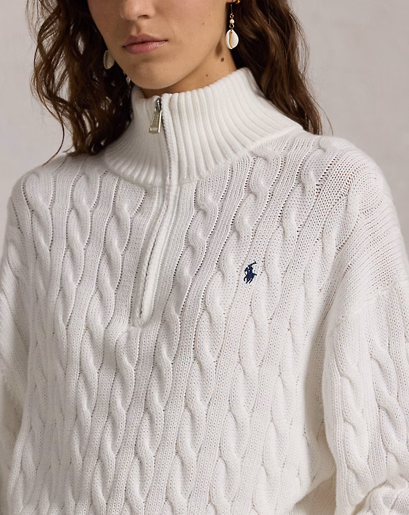 Cable-Knit Cotton Quarter-Zip Sweater